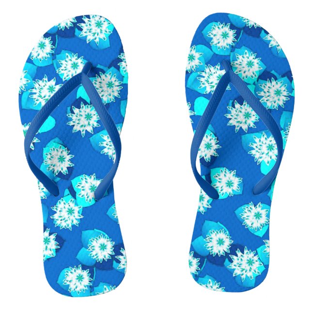 Chanclas Patrón de nenúfar, turquesa, azul y blanco (Plantilla)