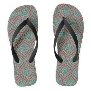 Chanclas Patrón de ogeo étnico de moda en marrón, Verde azu