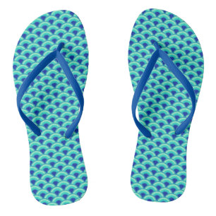 Chanclas Patrón de onda Art Deco, turquesa y azul cobalto