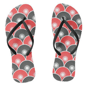 Chanclas Patrón de onda en semicírculo chino rojo y negro
