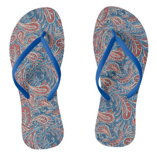 Chanclas Patrón de paisley retro rojo, blanco y azul