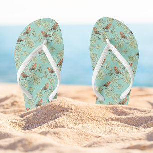 Chanclas Patrón de pájaro Robin europeo pintado de época