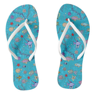 Chanclas Patrón de peces turquesa