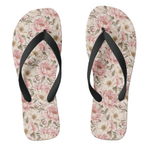 Chanclas Patrón de peonías florecidas vintage