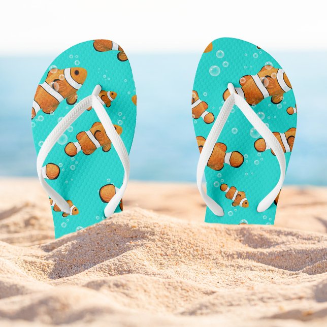 Chanclas Patrón de pez globo tropical y burbujas (Tropical Clownfish Pattern Flipflops)
