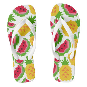 Chanclas Patrón de píxeles de sandía tropical y piña