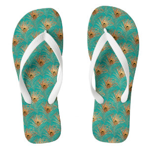Chanclas Patrón de plumas de pavo real con purpurina  