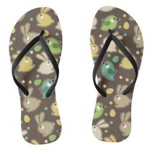 Chanclas patrón de primavera con huevos de Pascua, aves