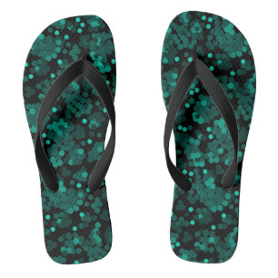 Chanclas Patrón de puntos de polka verde turquesa sobre neg