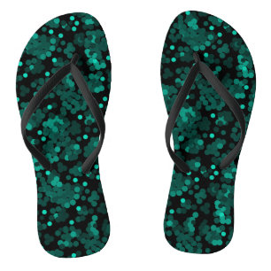Chanclas Patrón de puntos de polka verde turquesa sobre neg