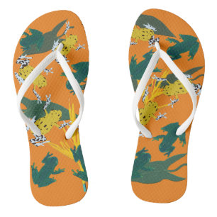 Chanclas Patrón de Ranas Verde Amarillo
