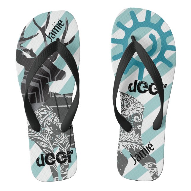 Chanclas Patrón de rayas y sol de venado personalizado (Plantilla)