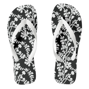 Chanclas Patrón De Repetición Floral Blanco Y Negro