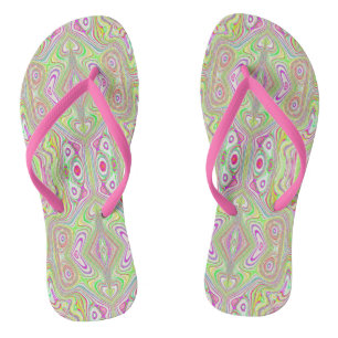 Chanclas Patrón de resumen trippy retro rosa y verde limón