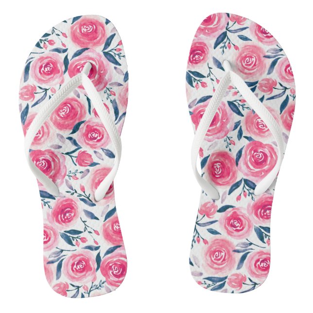 Chanclas Patrón de Rosas de acuarela floral rosa (Plantilla)