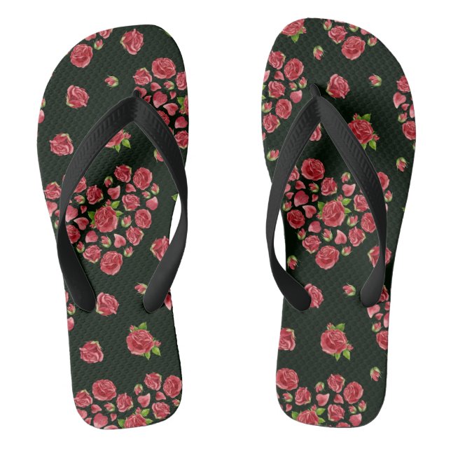 Chanclas Patrón de Rosas del corazón rojo, regalo El día de (Plantilla)