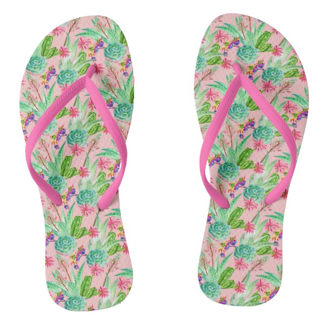 Chanclas Patrón de suculentos de acuarela floreciente (Plantilla)