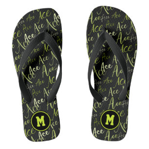 Chanclas patrón de texto de tenis voleibol verde Ace