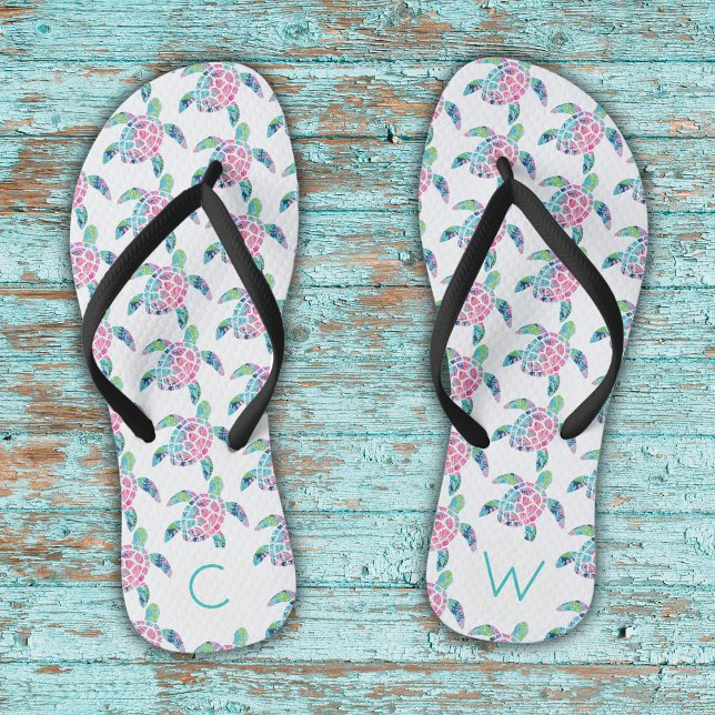 Chanclas Patrón de tortuga marina pura crucero monogramado  (Subido por el creador)
