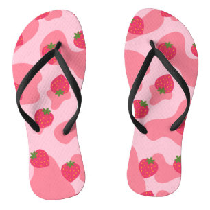 Chanclas Patrón de vaca de fresa de Kawaii