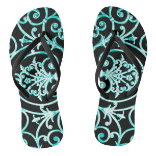 Chanclas Patrón de volutas de verdigrís y negro