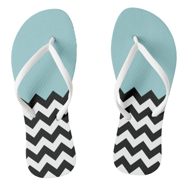 Chanclas Patrón de zigzag negro y blanco, chevron, azul (Plantilla)