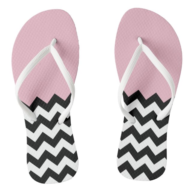Chanclas Patrón de zigzag negro y blanco, chevron, rosa (Plantilla)