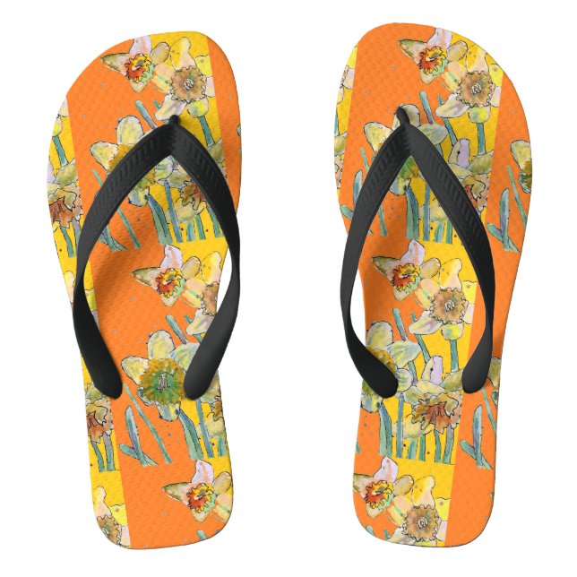 Chanclas Patrón floral artístico de narciso naranja amarill (Plantilla)