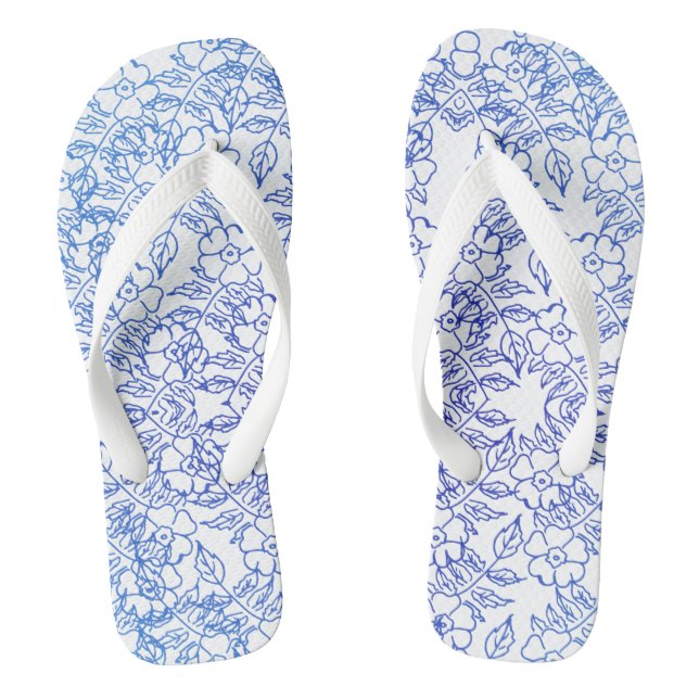 Chanclas patrón floral azul en blanco (Plantilla)