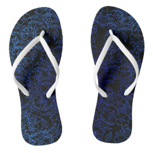 Chanclas patrón floral azul en negro