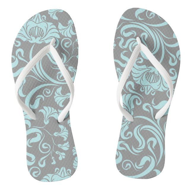 Chanclas Patrón floral azul gris vintage Mujeres Flip Flop (Plantilla)