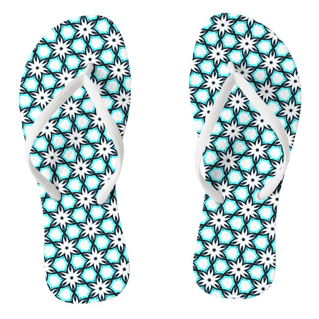 Chanclas Patrón floral azul y blanco Aqua Flip Flops (Plantilla)