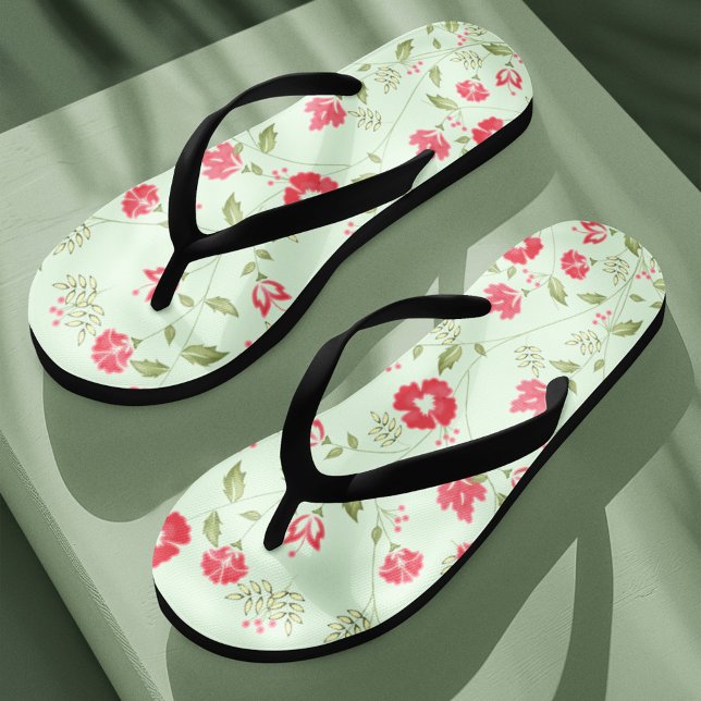 Chanclas Patrón floral botánico verde (Flip flops summer sandals floral pattern.)