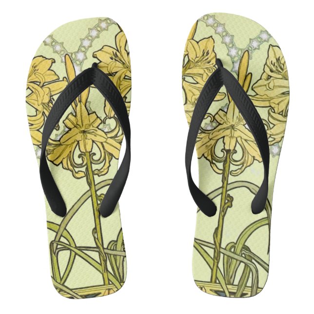 Chanclas Patrón floral de Alfonse Mucha Art Nouveau Lily (Plantilla)