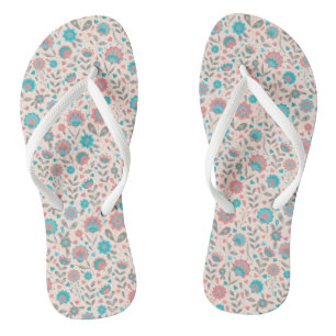 Chanclas Patrón floral de arte folclórico Verde azulado y