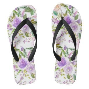 Chanclas Patrón floral de color de agua púrpura