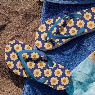 Chanclas Patrón floral de Dahlia amarillo en azul