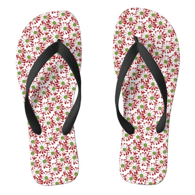 Chanclas Patrón floral de margarita roja y verde navidad (Plantilla)