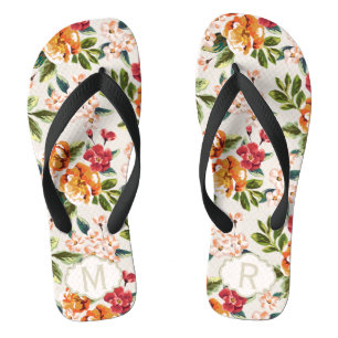 Chanclas Patrón floral de Moda Girona con nombre monograma