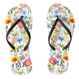 Chanclas Patrón floral de primavera con monograma personali