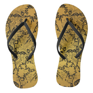 Chanclas Patrón floral dorado Flor oriental