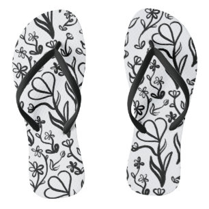 Chanclas Patrón floral en blanco y negro