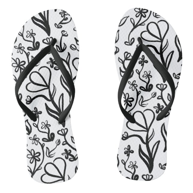 Chanclas Patrón floral en blanco y negro (Plantilla)