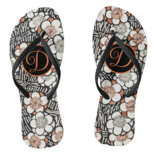 Chanclas Patrón floral negro y rojo japonés