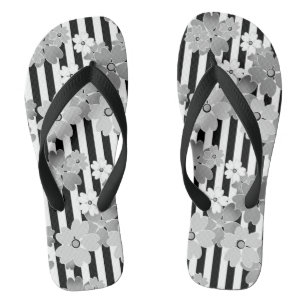 Chanclas Patrón floral rayado retro negro y blanco
