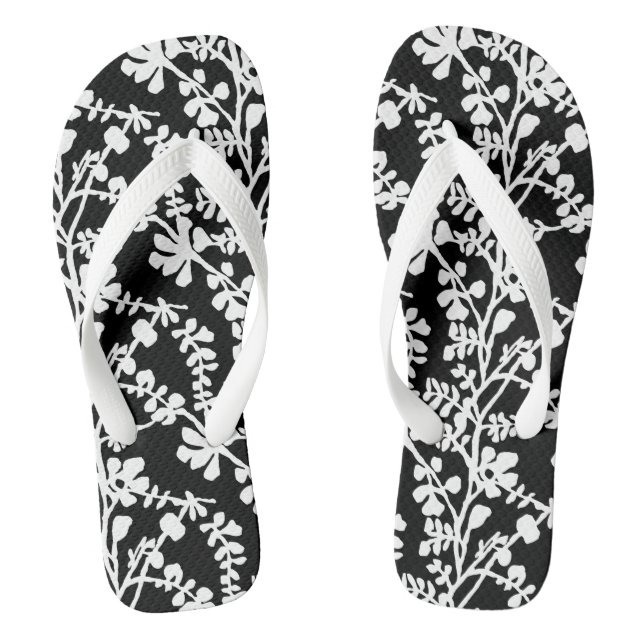 Chanclas Patrón floral repetitivo en blanco y negro (Plantilla)