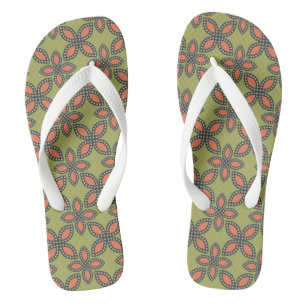 Chanclas Patrón floral retro verde y Naranja abstracto