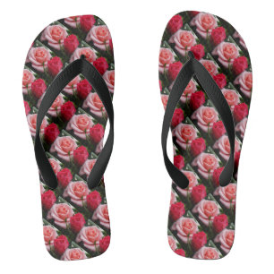 Chanclas Patrón floral rosado rojo rosado de los Rosas