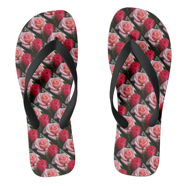 Chanclas Patrón floral rosado rojo rosado de los Rosas (Plantilla)