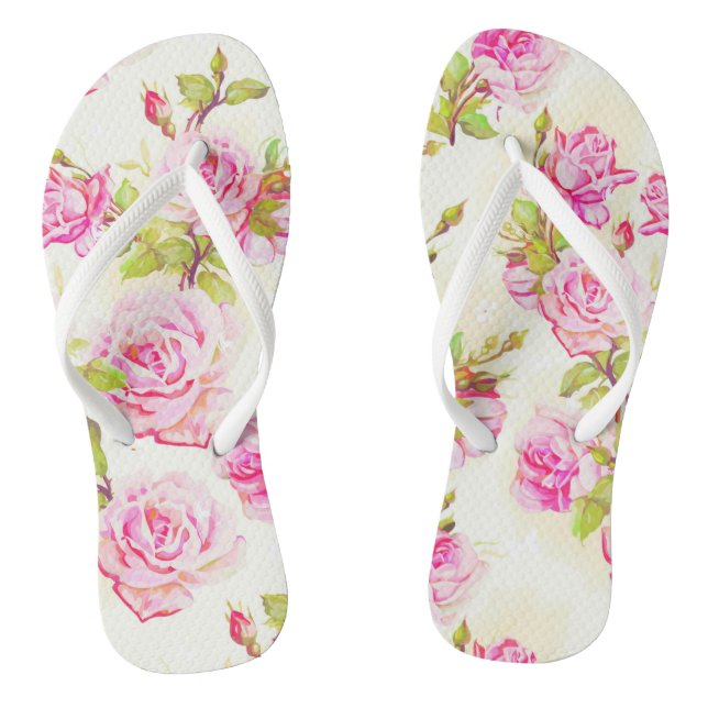 Chanclas Patrón floral Rosas rosadas viejas Mujer Flip Flop (Plantilla)
